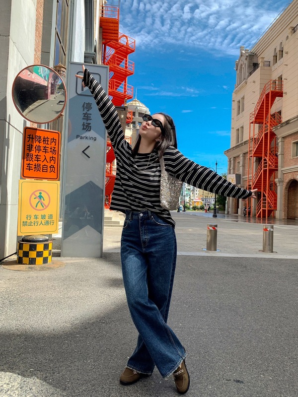 莉贝琳sisy店主自留~英国牛仔裤女秋高腰宽松及地直筒显瘦长裤子|undefined