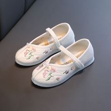 中国风布鞋儿童手工绣花鞋刺绣童鞋宝宝白色汉服鞋女童古代演出鞋