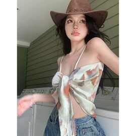 2026辣妹晕染三角抹胸外穿吊带背心女泰式海边穿搭性感短款纯欲上