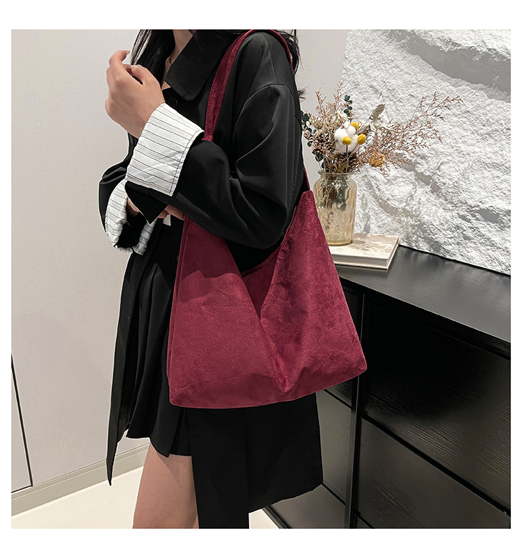 Cross-border suede large bag for women 2024 New style fashionable retro frosted tote bag for autumn and winter work and commuting bucket bag undefined
