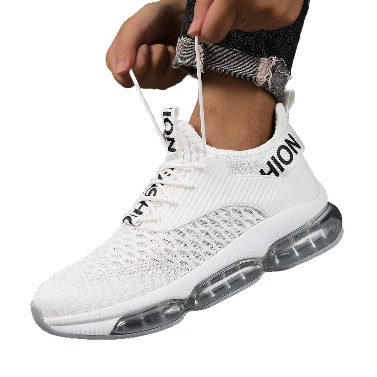 Breathable White Mesh Running Shoes For Men With Air Cushioning_voghion.com