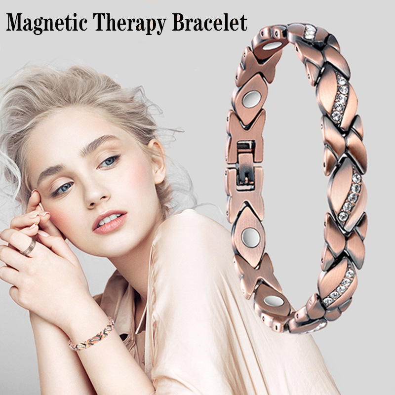 Gauss Magnet Bracelet In Red Copper With Leaf Design Jewelry_voghion.com