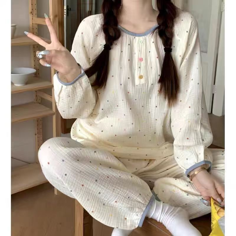 韩版ins格子睡衣女春秋季长袖长裤开衫套装学生休闲可外穿家居服|undefined