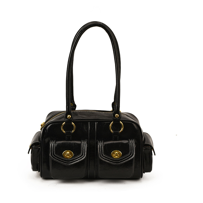 Luxury Vintage Motorcycle Bag For Women - New Fashion Large Capacity Boston Handbag, Versatile Shoulder Bag For Commuting - Thumbnail 7