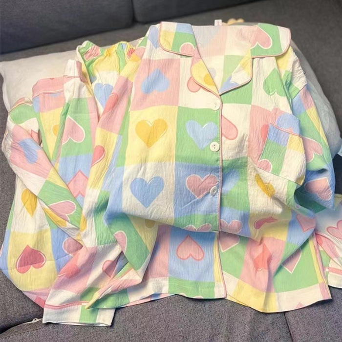云朵棉可爱卡通花朵小熊睡衣女士秋季新款长袖长裤开衫宽松家居服|undefined
