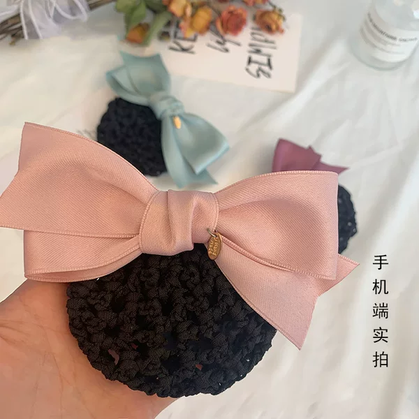 Korean Style Head Flower Women's Summer Bow Pink Nurse Hair Net Spring Clip Professional Pan Head Net Bag Work All-match Hairpin