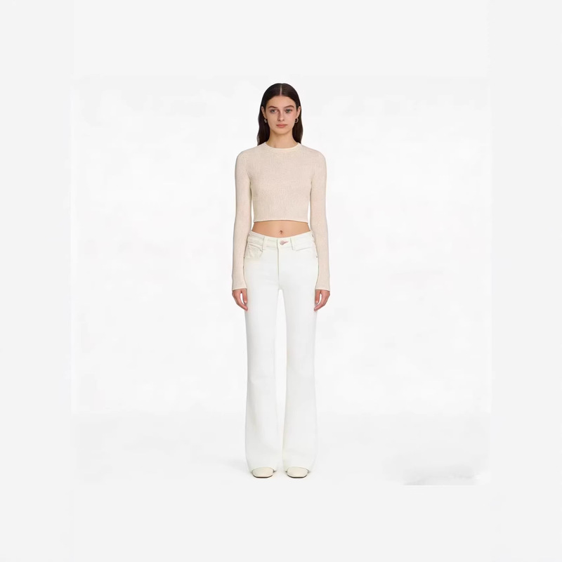 White Flared Jeans for Women, New Spring Style, High-Waisted, Slim-Fit, Versatile, Straight-Leg, Stretchy Bell-Bottom Pants White Flared Jeans for Women, New Spring Style, High-Waisted, Slim-Fit, Versatile, Straight-Leg, Stretchy Bell-Bottom Pants