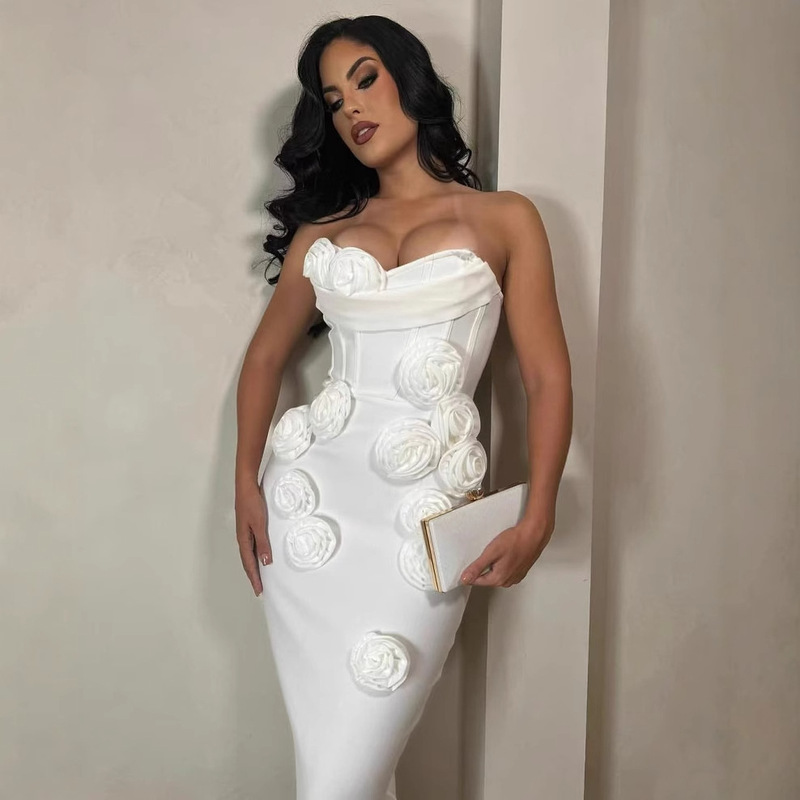 Cross-Border European and American Daily Women's Clothing, French-Style White Floral Bridesmaid Dress, High-End Light Luxury Women's Wedding Dress, High-End Birthday Dress Cross-Border European and American Daily Women's Clothing, French-Style White Floral Bridesmaid Dress, High-End Light Luxury Women's Wedding Dress, High-End Birthday Dress
