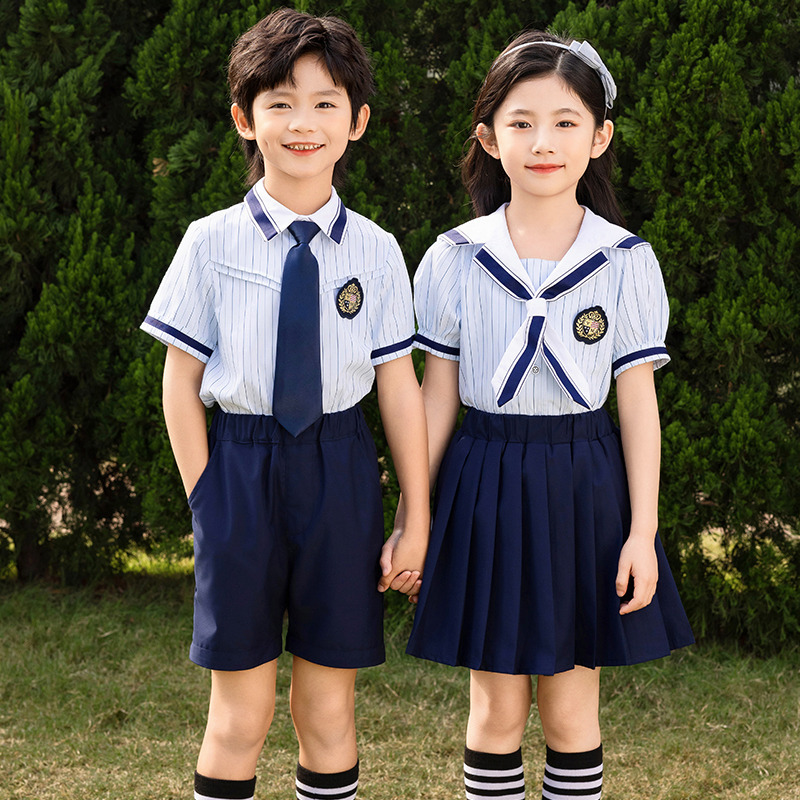幼兒園園服夏裝兒童學院英倫風短袖班服小學生校服六一合唱演出服