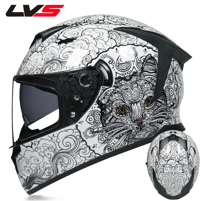 LVS casco de la motocicleta estándar nacional de los hombres y las mujeres del casco completo de doble lente de invierno motocicleta eléctrica Bluetooth cabeza Gris Cuatro Estaciones