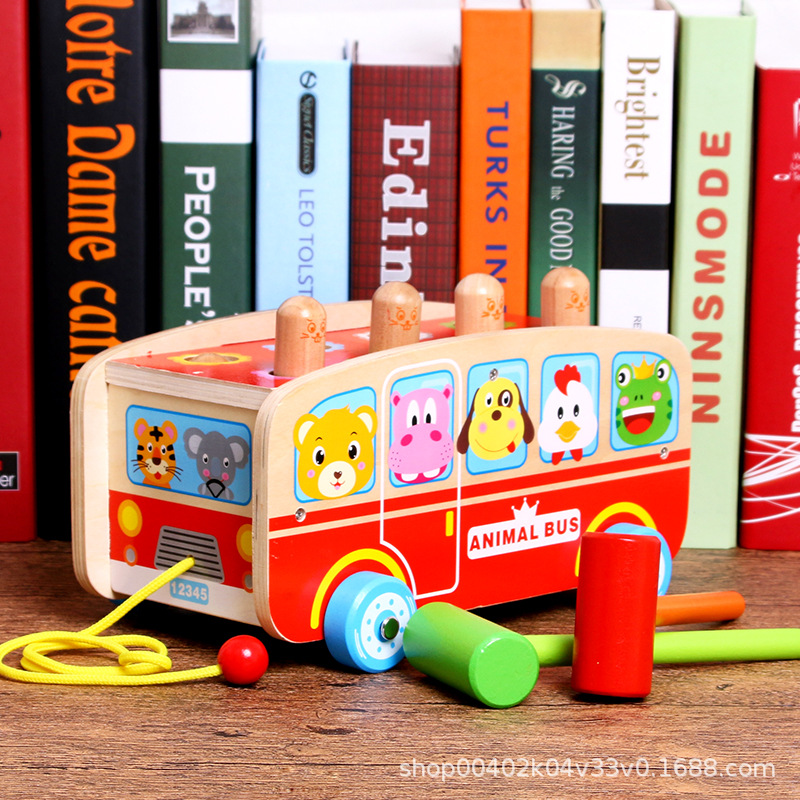 Madera hámster grande juguetes educativos para niños feliz autobús animal coche golpear hámster bebé 1-6 años