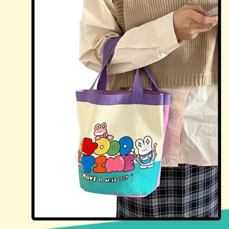 【ストア】かわいいイラストバケツポータブル韓国風ガールハートママランチバッグ仕事用小さなトートバッグ子供用|undefined