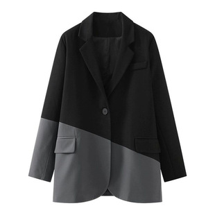 2024 Spring and Autumn New High-grade Design Irregular Stitching Black Suit Jacket Niche Loose Suit Top Women