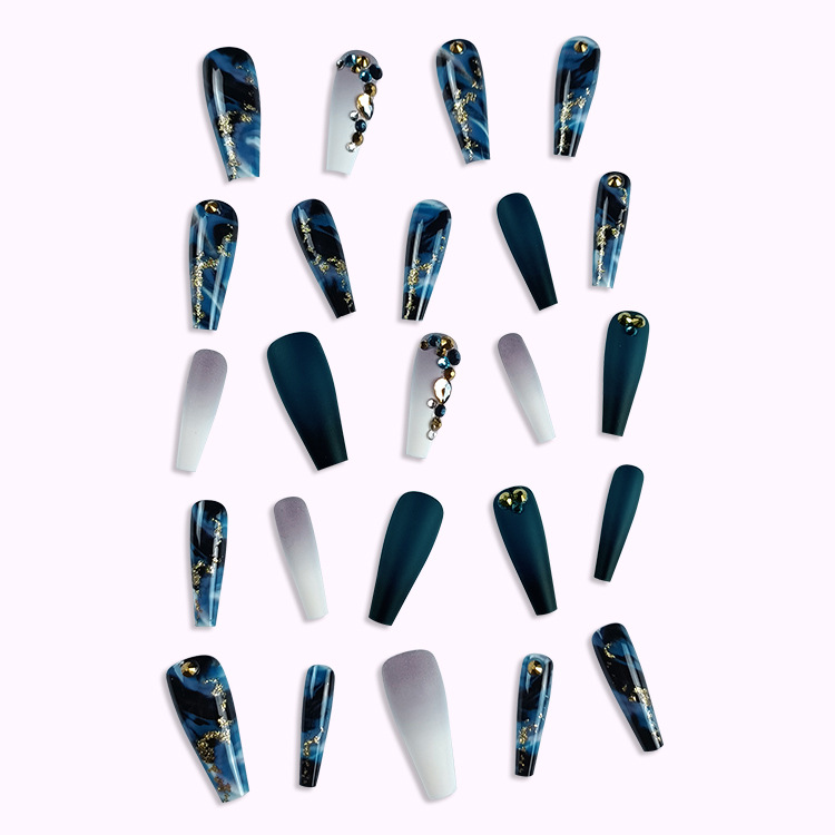 24 piezas de armadura de vestir de alta gama de moda, oro azul, gradiente, uñas de uñas de diamantes, parche de uñas de venta caliente transfronterizo image 5