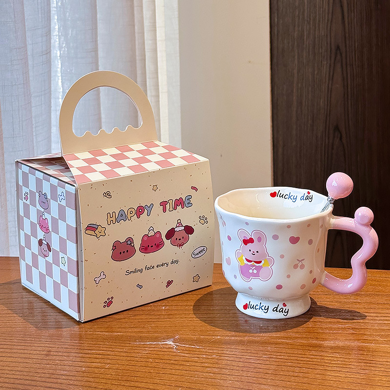 見栄えの良い子犬とウサギのマグカップ、カップルのセラミックドリンクカップ、女の子の誕生日プレゼント、オフィスコーヒーカップ|undefined