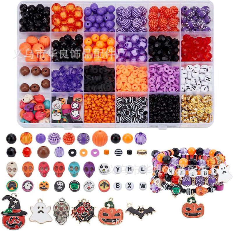 DIY Halloween Friendship Bracelet Set 1370+ Halloween Beads 24 Styles Orange Purple Acrylic Beads DIY Halloween Friendship Bracelet Set 1370+ Halloween Beads 24 Styles Orange Purple Acrylic Beads