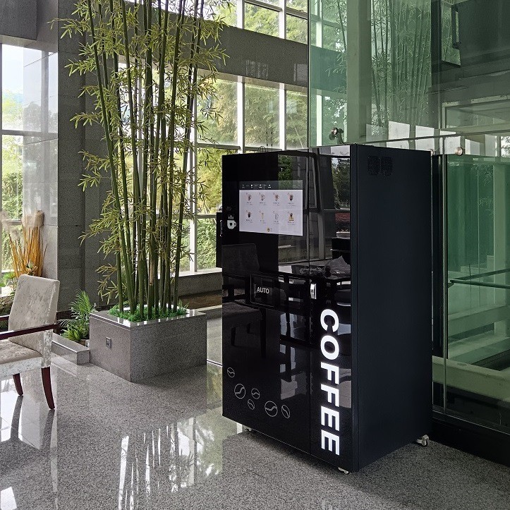 Máquina expendedora de café recién molida de autoservicio, fábrica de origen, fondo inteligente, 24 horas de producción continua de hielo