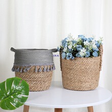 北欧简约藤竹草编织花盆套装饰特大号绿萝手提创意花篮个性风