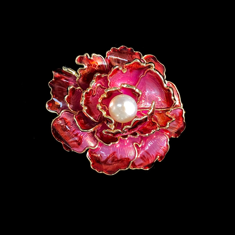 Retro multi-layer three-dimensional peony brooch pendant freshwater pearl corsage_voghion.com