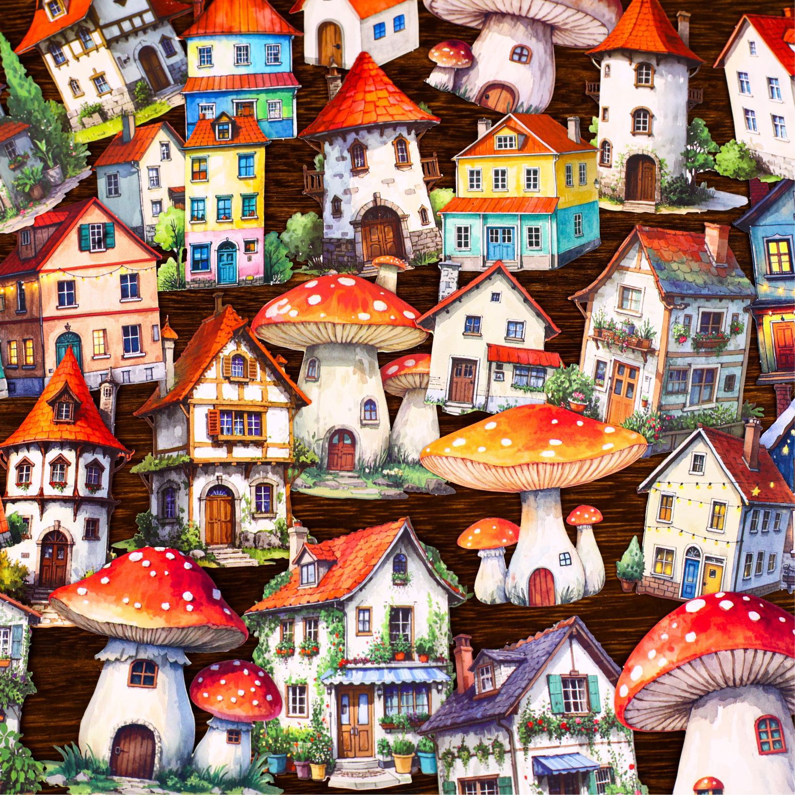 Retro Story Retro Fairy Tale Mushroom House Sticker Paquete de pegatinas de material de bricolaje de la serie Fairy Tale House