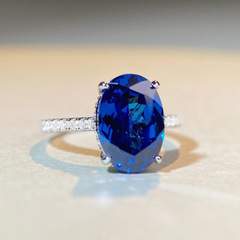 S925純銀鴿子蛋鑽戒6克拉旦形高碳鑽藍寶石滿鑽豪鑲旦形銀戒指女