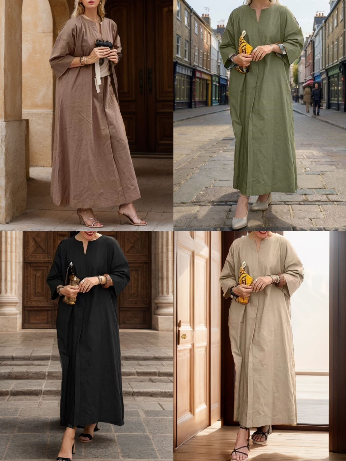 Women's Regular Dress Vintage Style V Neck 3/4 Length Sleeve Solid Color Maxi Long Dress Daily display picture 1