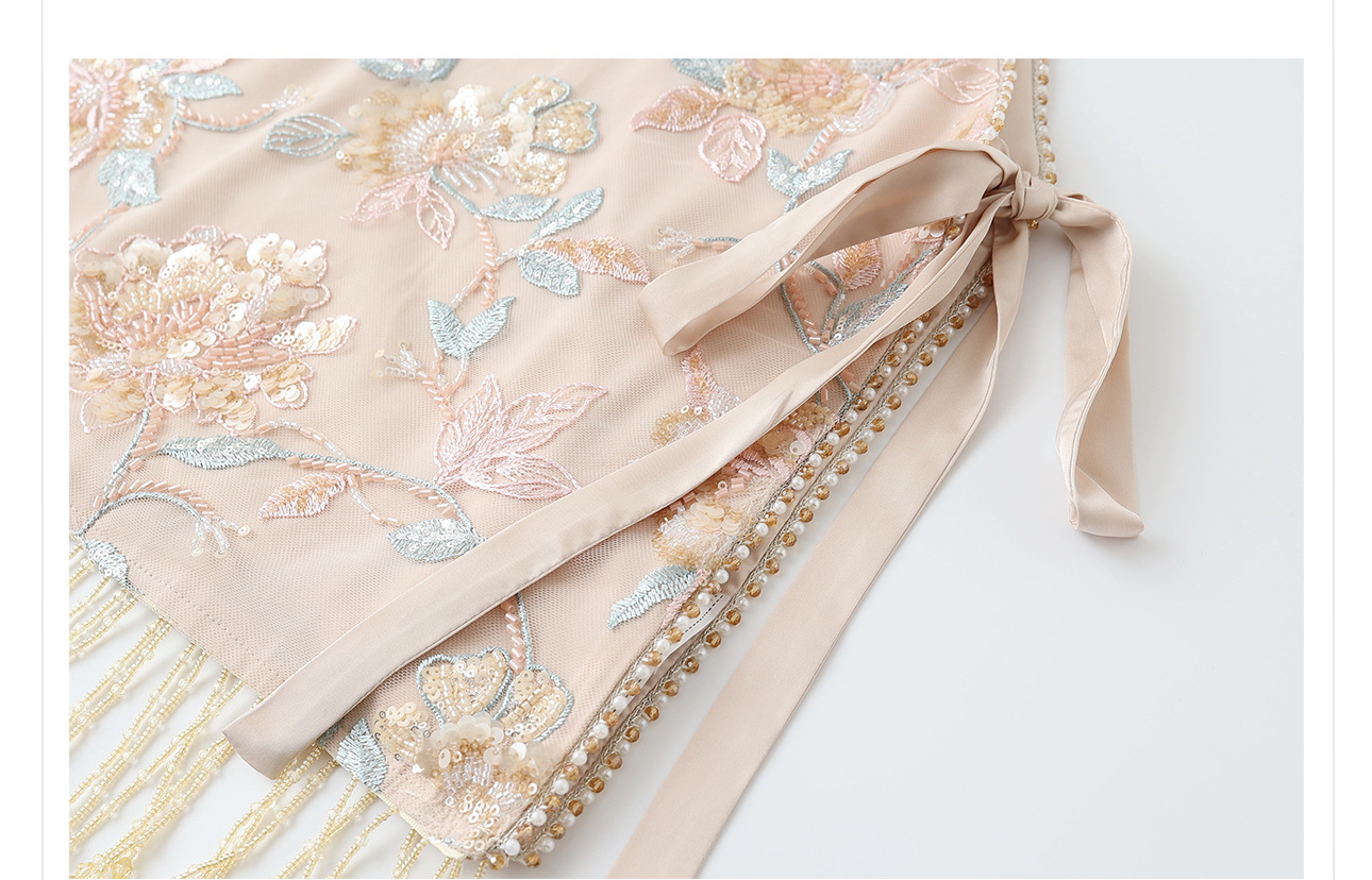Set áo khoác gile thêu sequin đính cườm + váy sling lụa acetate nữ mùa xuân hè — Áo khoác kaki, Váy sling màu mơ chi tiết 15
