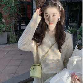 小香风洋气软糯亮丝织带毛衣女2024秋冬新款气质名媛上衣针织毛衣