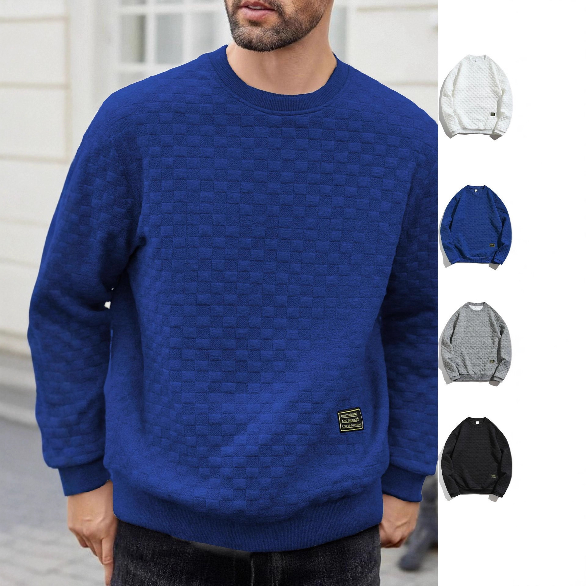 Nuevo comercio exterior de tamaño europeo otoño y invierno delgado cuello redondo cuadrícula de manga larga personalidad europea y americana camiseta legging casual para hombres