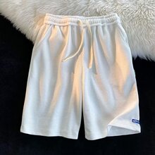 源头厂家华夫格短裤男夏季宽松直筒贴标运动五分裤子港风休闲裤子