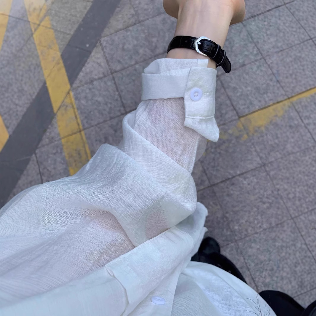 한국 스타일 흰색 얇은 선 스크린 긴팔 셔츠 여성의 여름 새로운 느슨한 게으른 스타일 셔츠 캐주얼 코트 탑