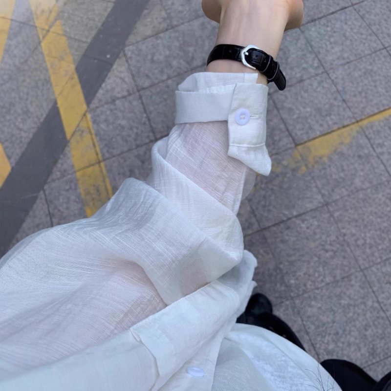 Korean Style White Thin Sunscreen Long-sleeved Shirt Women's Summer New Loose Lazy Style Shirt Casual Coat Top
