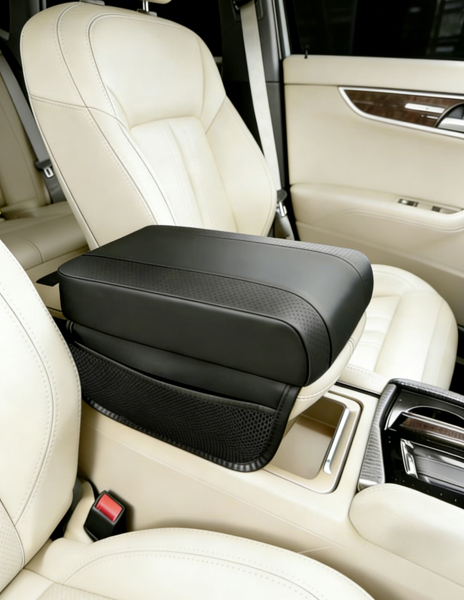 Car Armrest Box Pad with Mesh Pocket, Multi-Functional Universal Storage, Car Central Elbow Heightening Pad