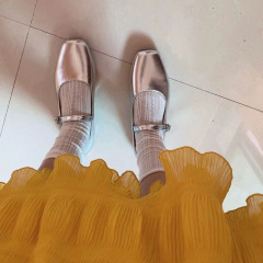 瑪麗珍女士小皮鞋小香風銀色小單鞋2024春款淺口一字帶女鞋