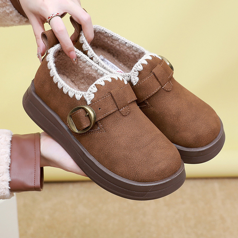 Thick-Soled Fleece-Lined Birkenstock Shoes for Women, New Winter Thickeneded Warm Snow Boots, Old Beijing Cotton Shoes, Slip-On Loafers
