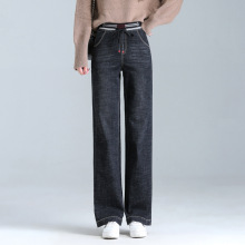 2024冬款牛仔羽绒裤女新款复古高腰冬季加厚阔腿裤直筒宽松保暖裤