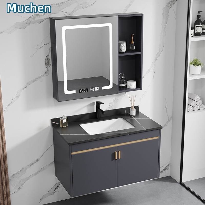 Armario de baño minimalista moderno combinación de lavabo pequeño apartamento hogar Baño montado en la pared mueble de lavabo