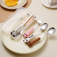 Modern Minimalist Cartoon Bear 304 Thickened Stainless Steel Spoons Forks Chopsticks Convenient Tableware for Children Dessert Wholesale