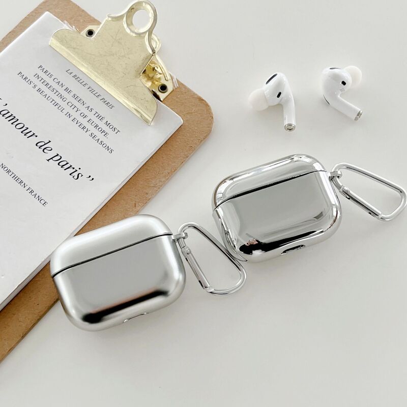 New Pro3 Electroplated Tpu Soft Shell Silver Glossy Surface Suitable for AirPods Pro2 Generation 4 Apple Earphone Protective Case