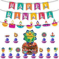 HAPPY DIWALIアルファベットプルフラワーインド排灯節パーティーパーティー配置横断幕スパイラルペンダント