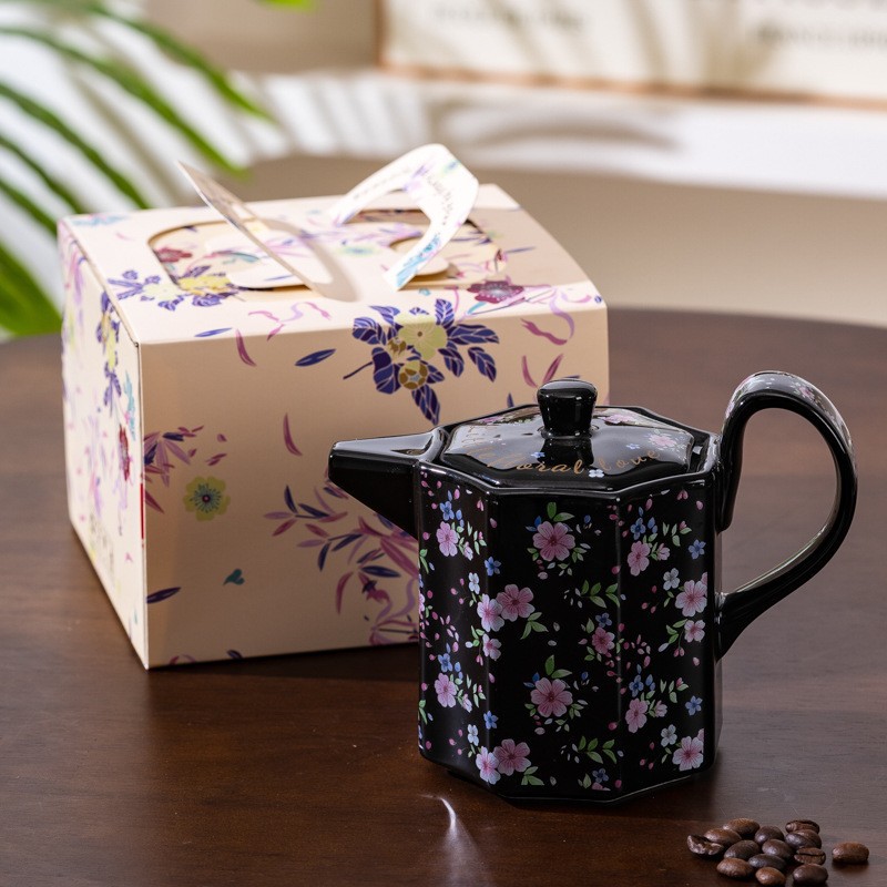 Flores exquisitas amor tazas de café plato tetera de cerámica caja de regalo conjunto de casada de Navidad regalo de cumpleaños