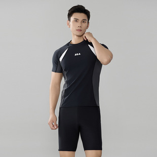 Cross-Border 2025 New Men's Conservative Two-Piece Swimsuit, Slimming Plus-Size Sports Student Short-Sleeve Boxer Hot Spring