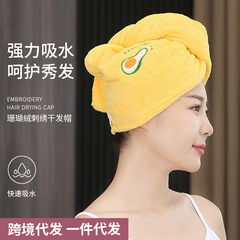 跨境珊瑚绒刺绣干发帽速干干发毛巾包头巾女干发巾加厚厂家批发