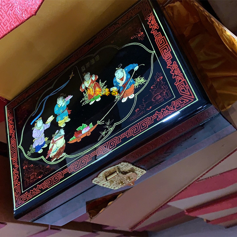 推光漆器手工彩绘木质礼品盒妆裱锦缎绒布饰品盒产品包装木盒礼盒