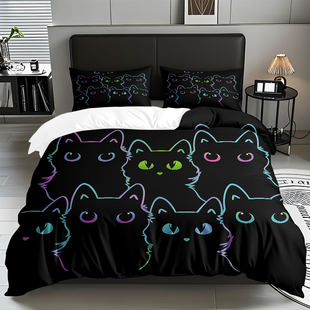 TEMU / JIT impresión digital de dibujos animados kit de edredón de gato abrasivo pro-piel transpirable fábrica textil directo