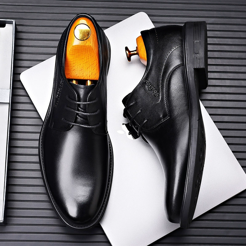 Мужская кожаная обувь, мужская верхняя часть из воловьей кожи, высококачественное Деловое платье, повседневная обувь, кожаная мужская обувь на шнуровке, Офисная Рабочая обувь