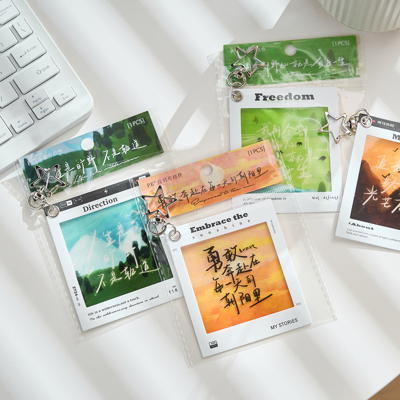 Early foam PET reverse piece pendant through the wilderness wind simple student bookmark high color value schoolbag pendant 8
