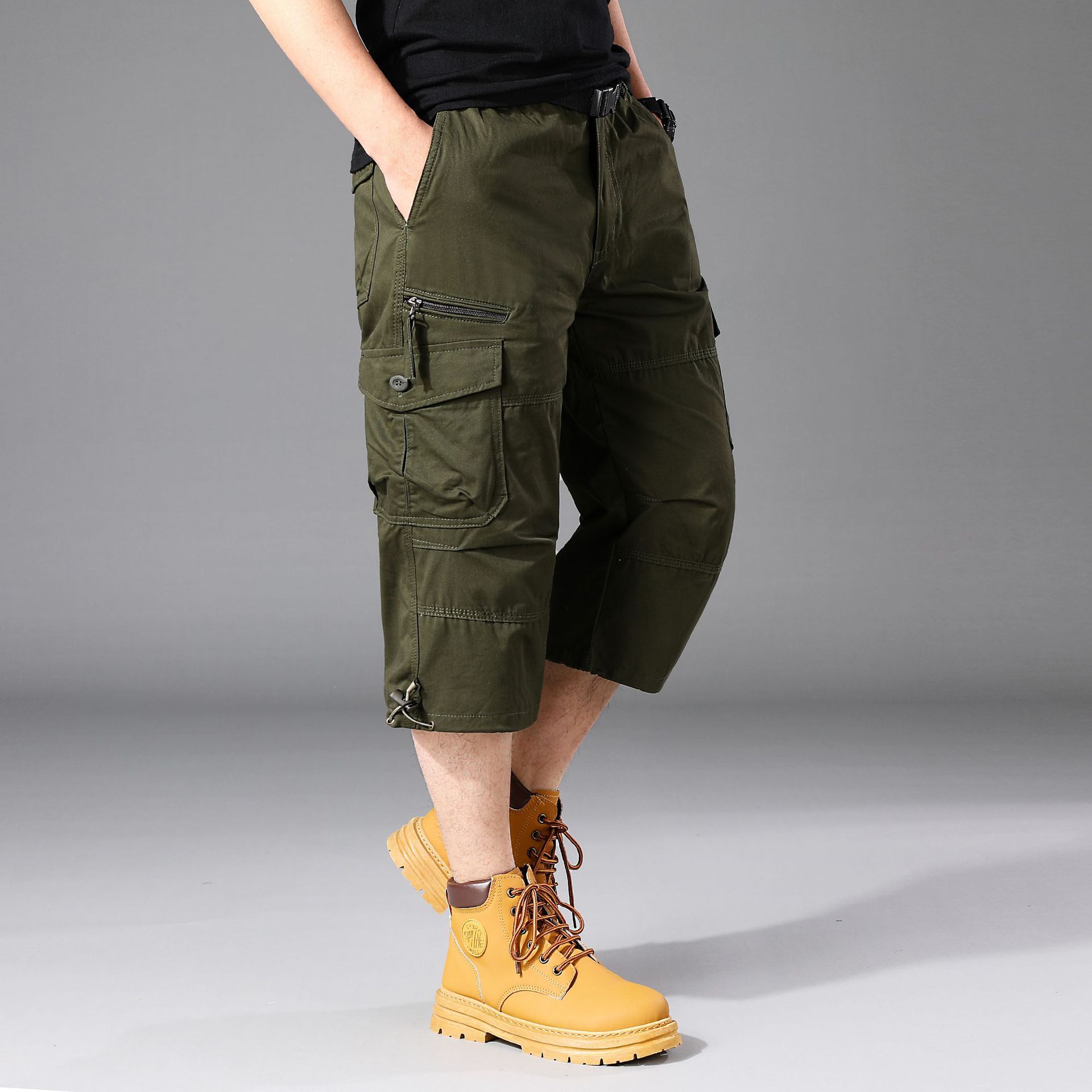 Exportado a los Estados Unidos, Japón, pantalones casuales multibolsillos, pantalones multibolsillos, pantalones cortos rectos sueltos para hombres