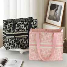 2025流行千鸟格花纹粉卡单肩包女时尚针织大容量手提托特包购物袋