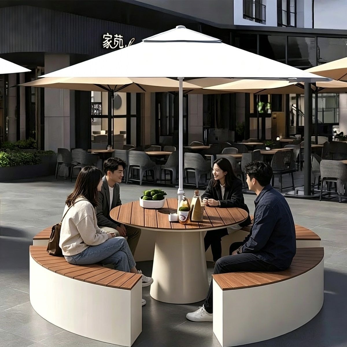 Outdoor round table and chair set, suitable for patios, terraces, squares, parks, cafes, and leisure areas; waterproof and sun-resistant; outdoor seating and table